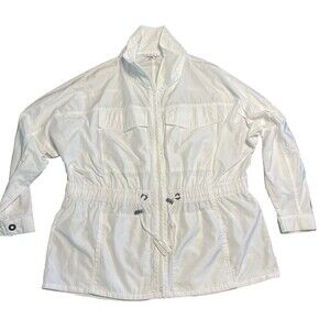 Cabi Perforated Oversized Fairway Windbreaker Jacket Size L White Lightweight